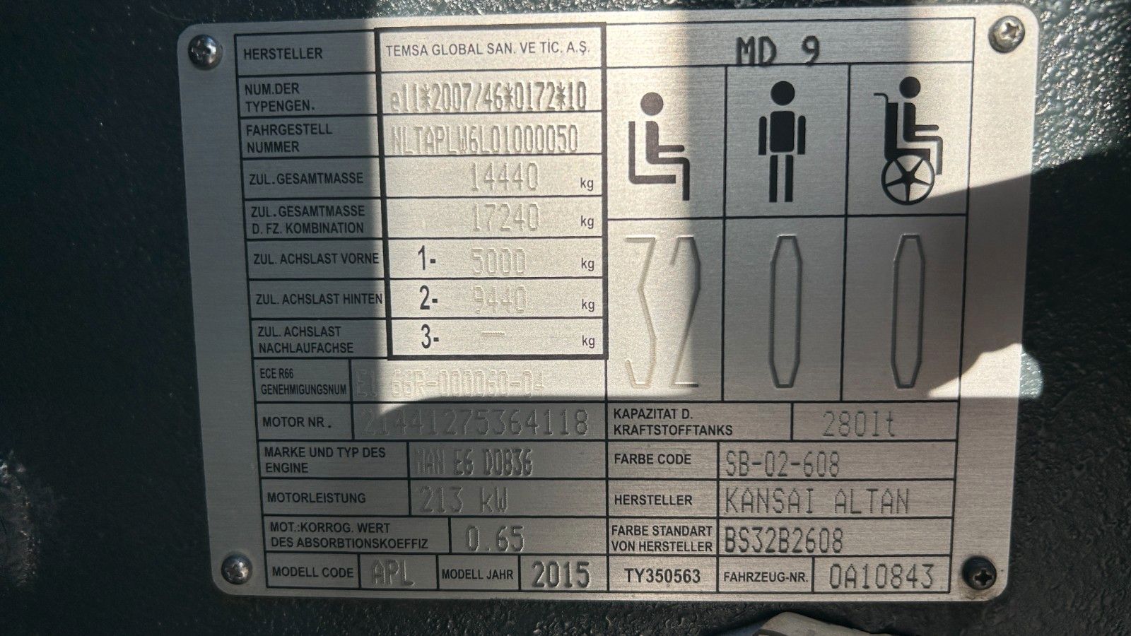 Fahrzeugabbildung Temsa MD 9 EURO 6 34 seats (Tourino Visigo  Navigo)